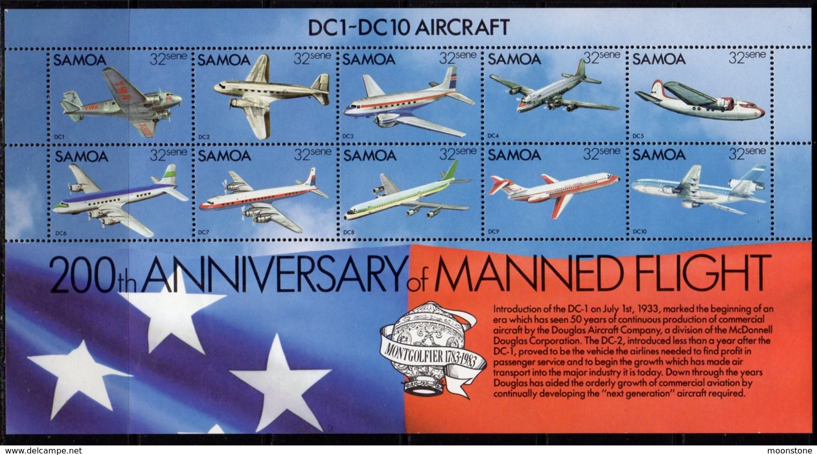 Samoa 1983 Bicentenary Of Manned Flight Aeroplanes Sheetlet Of 10, MNH, SG 638 - Samoa