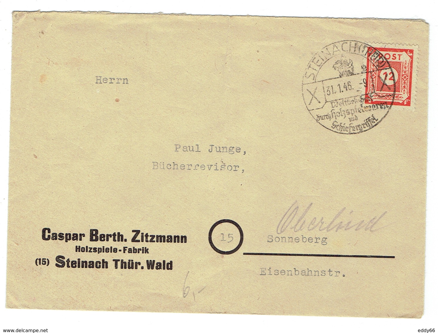 SBZ Brief  Mit Mi.Nr.) 60 Stempel Steinach (31.1.46) Nach Sonneberg - Sonstige & Ohne Zuordnung