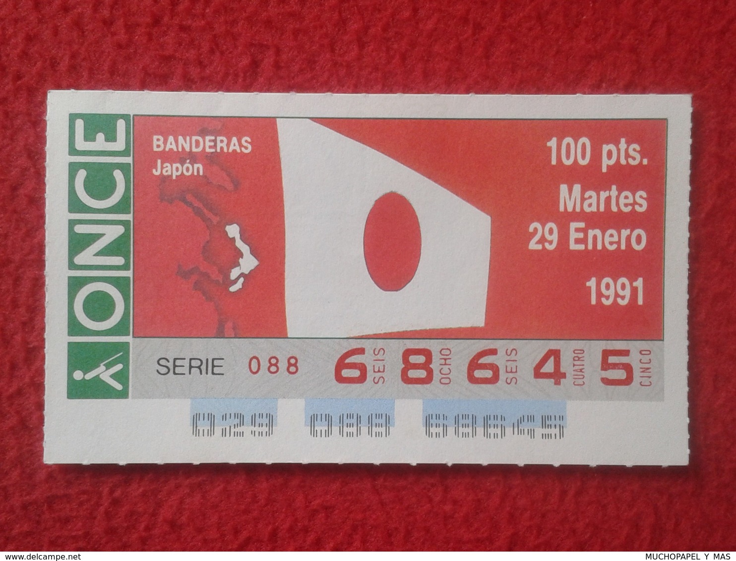 CUPÓN DE LA ONCE SPANISH LOTERY CIEGOS SPAIN LOTERÍA ESPAÑA BANDERAS BANDERA FLAG FLAGS AÑO 1991 JAPÓN JAPAN NIPPON VER - Billetes De Lotería