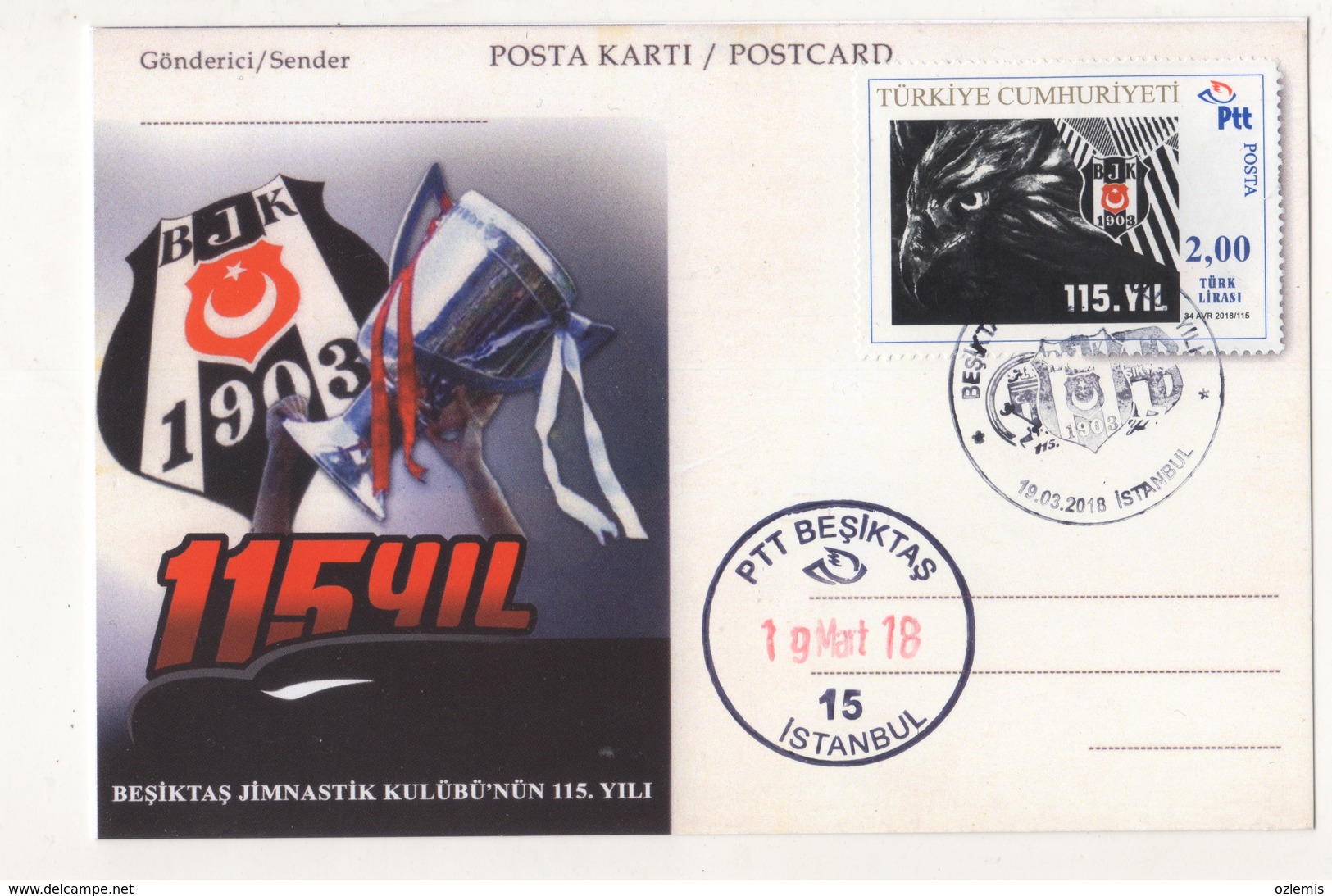 TURQUIE,TURKEI TURKEY 115. ANNIVERSARY OF BEŞİKTAŞ JK POSTCARD - Covers & Documents