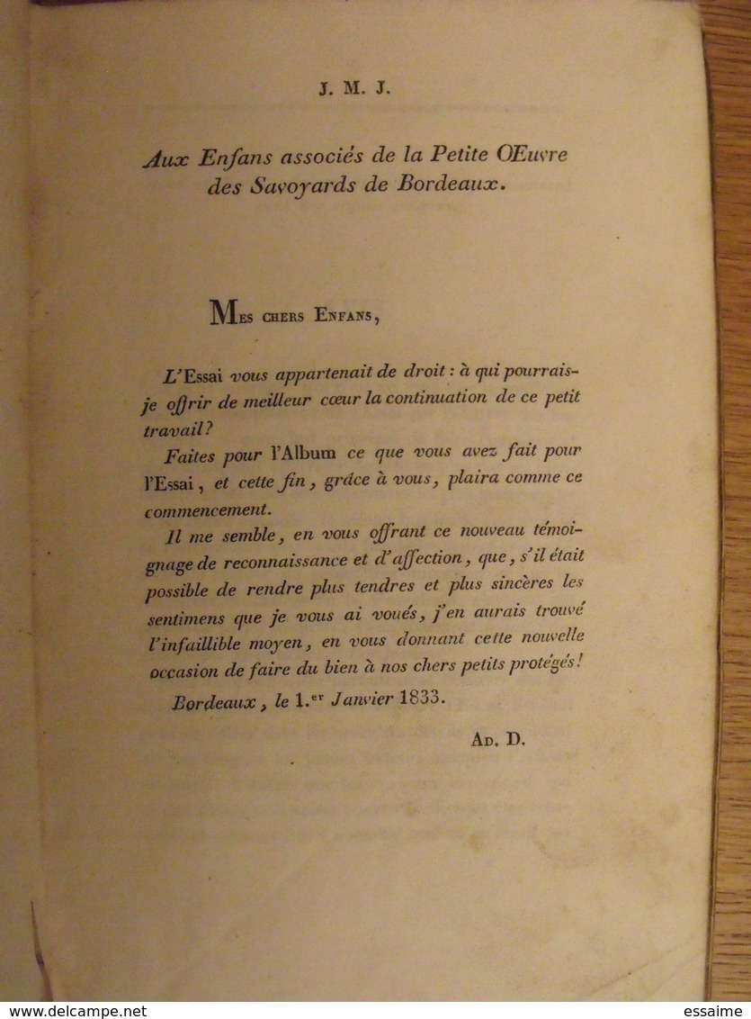 Album Savoyard dédié aux enfans des Savoyards de Bordeaux par Ad. D.. 1833 + histoire d'une marmotte 1834