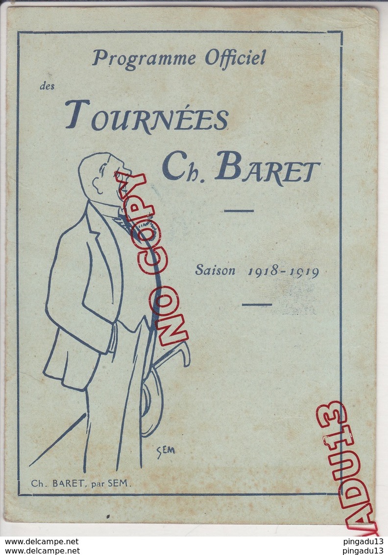 Au Plus Rapide Programme Tournées Ch Baret Théâtre 1918-1919 Illustrateur Sem Grün Barrère Publicité Banania - Programs