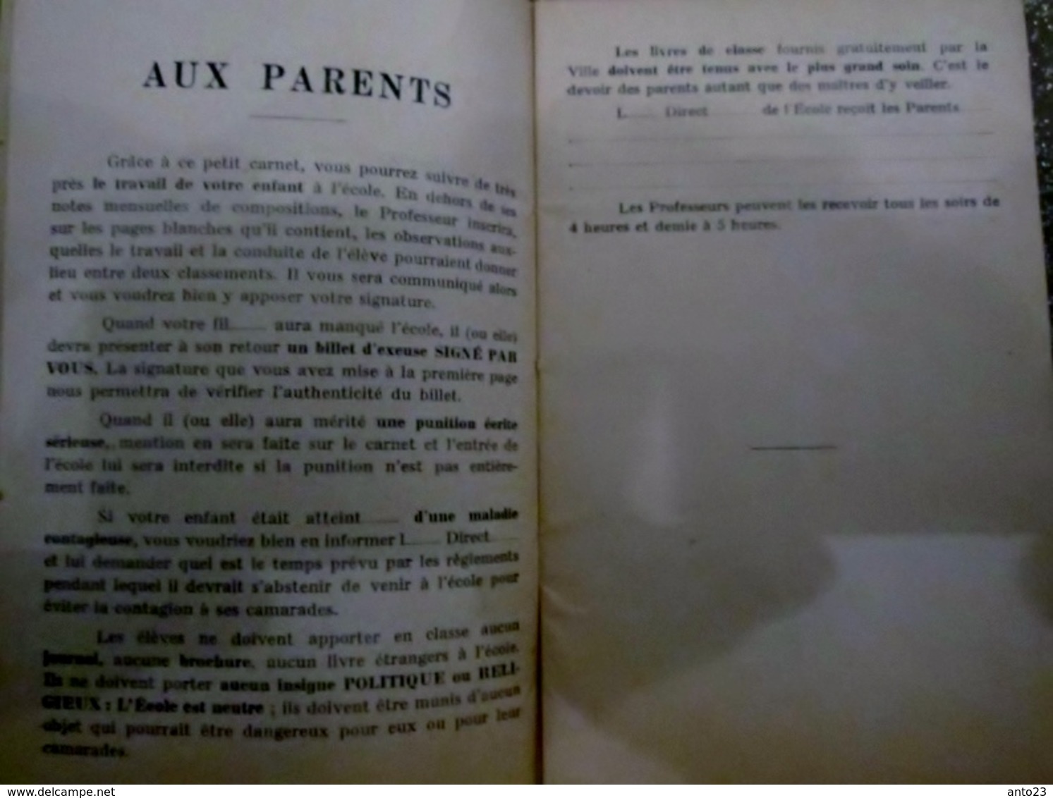 CARNET DE CORRESPONDANCE ECOLE COMMUNALE DE MARSEILLE HUGUETTE RICARD RÉSULTAT PASSABLE 1930 1940 FRANCE - Diplômes & Bulletins Scolaires