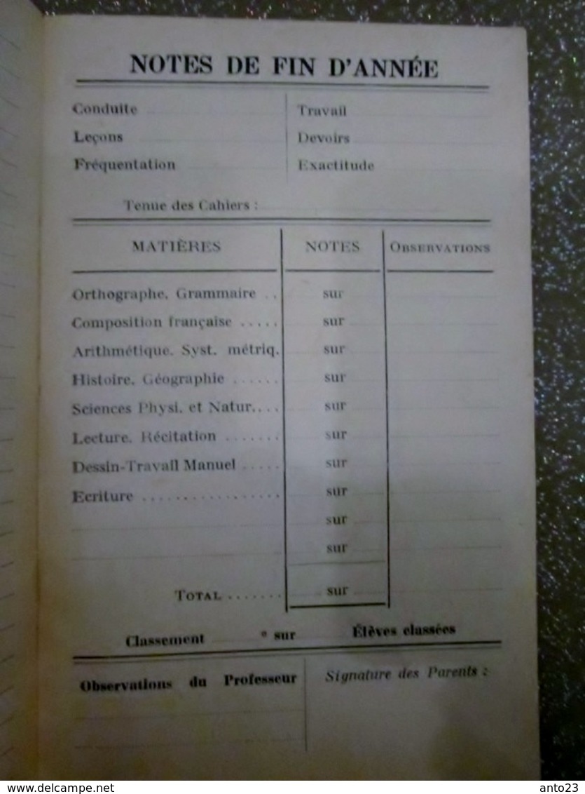 CARNET DE CORRESPONDANCE ECOLE COMMUNALE DE MARSEILLE HUGUETTE RICARD RÉSULTAT PASSABLE 1930 1940 FRANCE - Diplômes & Bulletins Scolaires