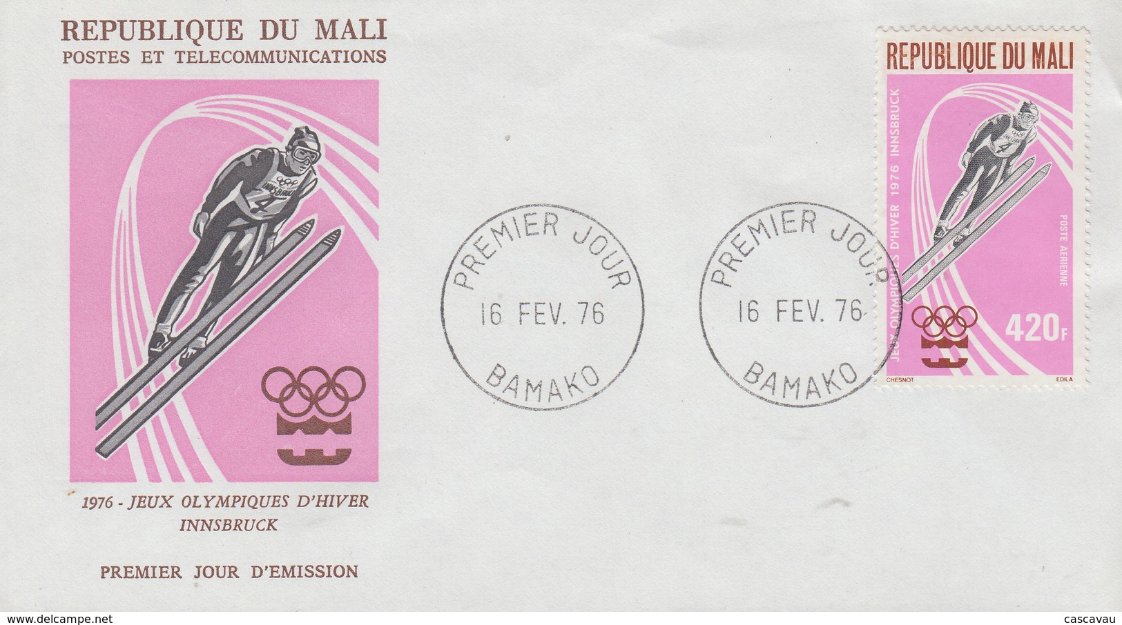 Enveloppe  FDC   1er  Jour     MALI   Jeux  Olympiques  D' Hiver   INNSBRÜCK   1976 - Hiver 1976: Innsbruck