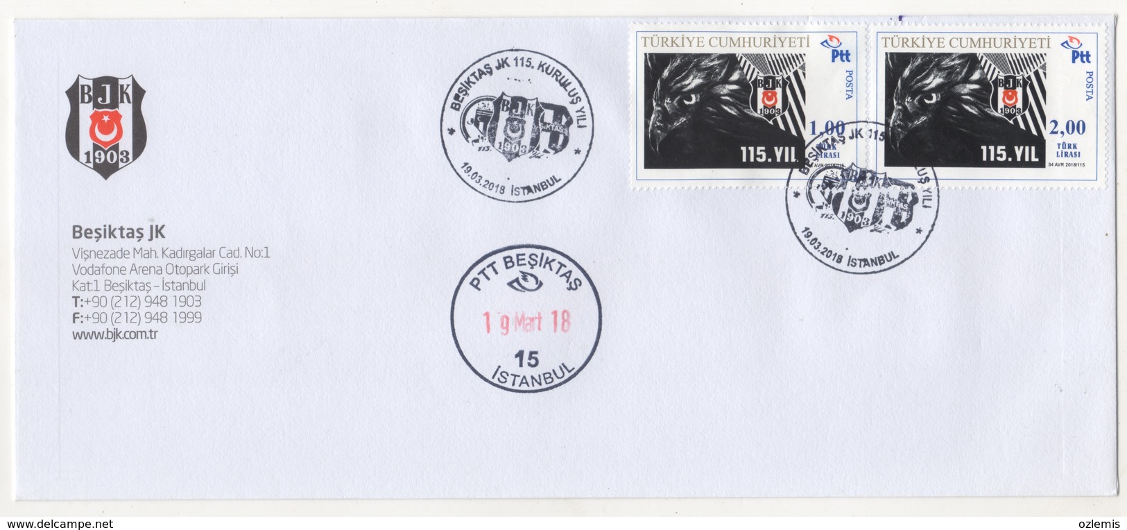 TURQUIE,TURKEI TURKEY 115. ANNIVERSARY OF BEŞİKTAŞ JK COVER - Covers & Documents