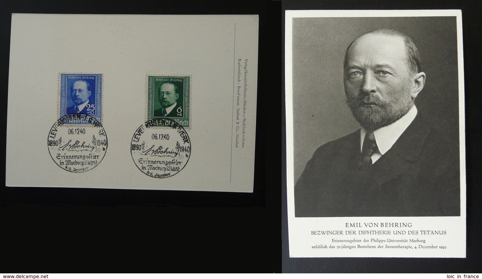 Carte Maximum Card Emil Von Bering Prix Nobel Medecine Allemagne Reich 1940 - Briefe U. Dokumente