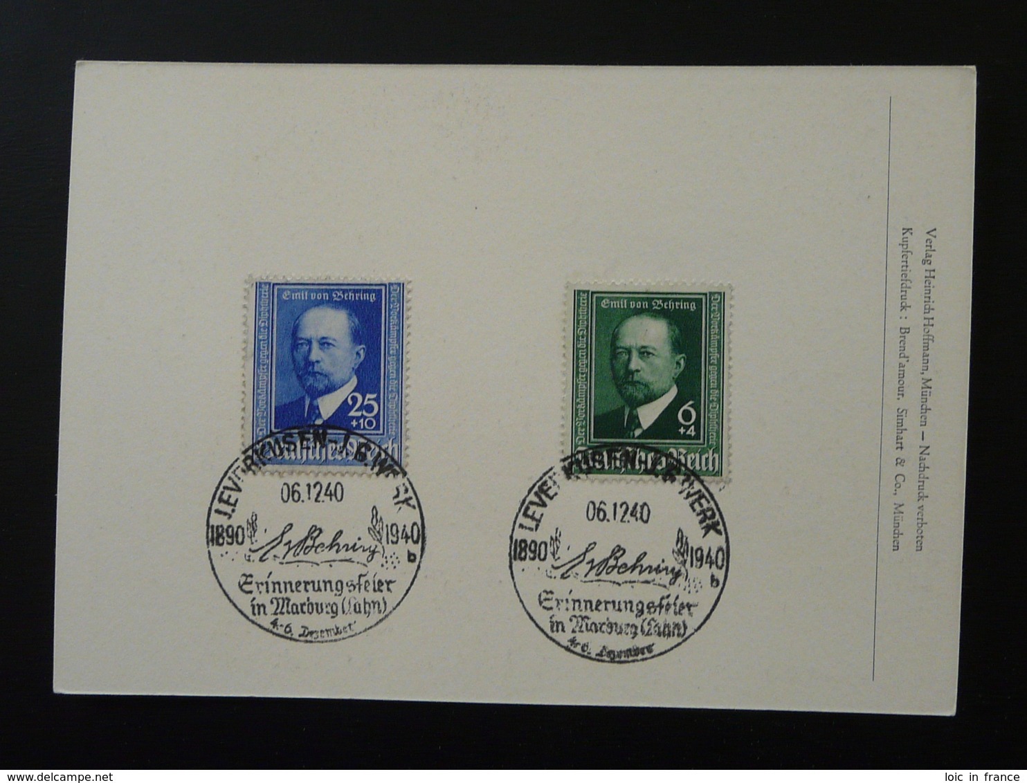 Carte Maximum Card Emil Von Bering Prix Nobel Medecine Allemagne Reich 1940 - Briefe U. Dokumente