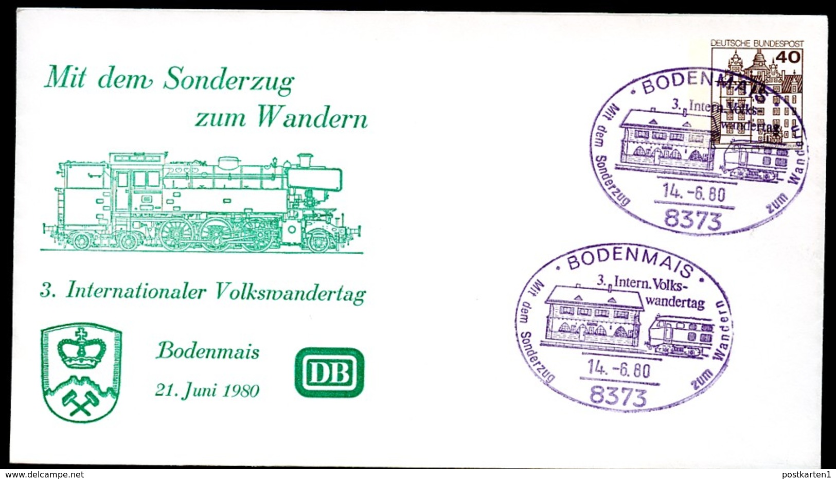 Bund PU111 D2/004 Privat-Umschlag DAMPFLOK BAUR 66  Bodenmaus Sost. 1980  NGK 4,00 € - Enveloppes Privées - Oblitérées