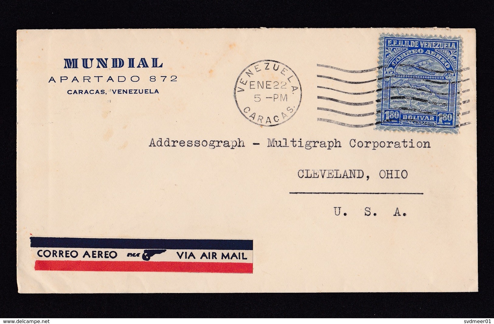 Venezuela: Airmail Cover To USA, 1 Stamp, Airplane, Map, Air Label PAA, PanAm, Pan American Airways (traces Of Use) - Venezuela