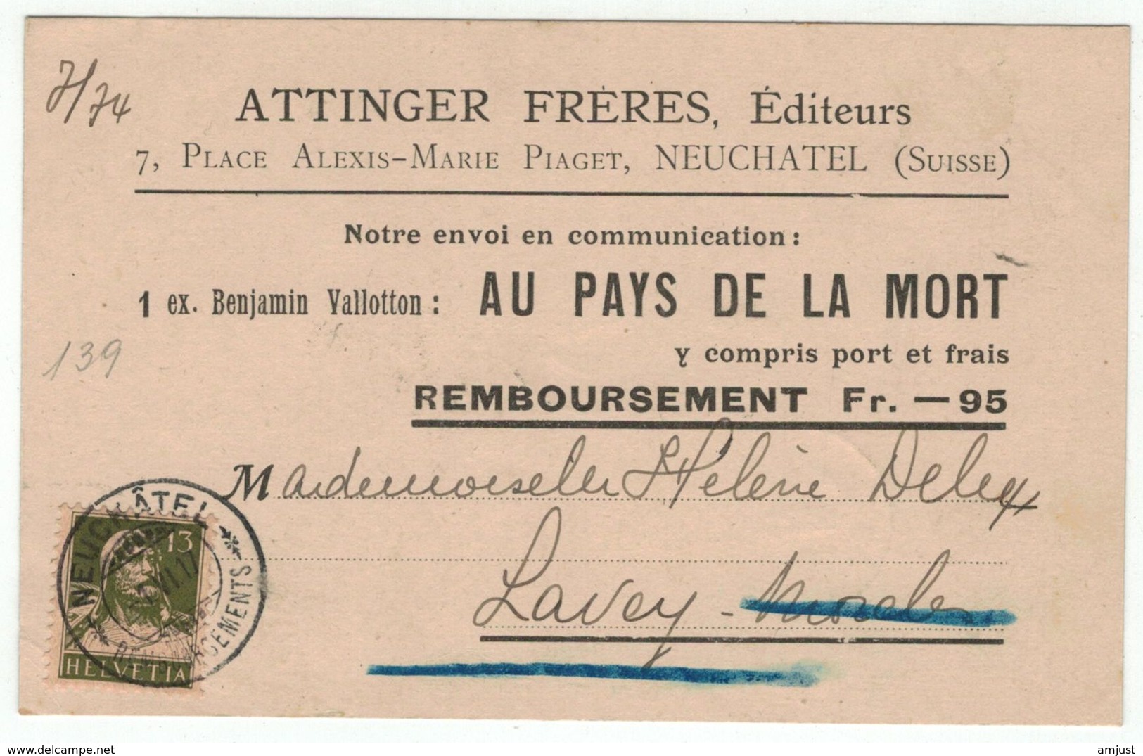 Suisse // Schweiz // Switzerland // 1907-1939 // Carte Publicitaire Et Commerciale  Au Départ De Neuchâtel - Lettres & Documents