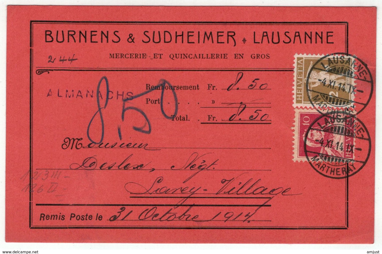 Suisse // Schweiz // Switzerland // 1907-1939 // Carte Publicitaire Et Commerciale  Au Départ De Lausanne - Lettres & Documents