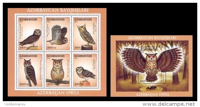 Azerbaïjan 2001 Mih. 504/10 (Bl.48/49) Fauna. Birds. Owls MNH ** - Azerbaïjan