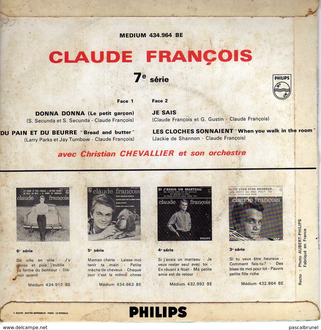 CLAUDE FRANCOIS - DONNA DONNA - Disco, Pop