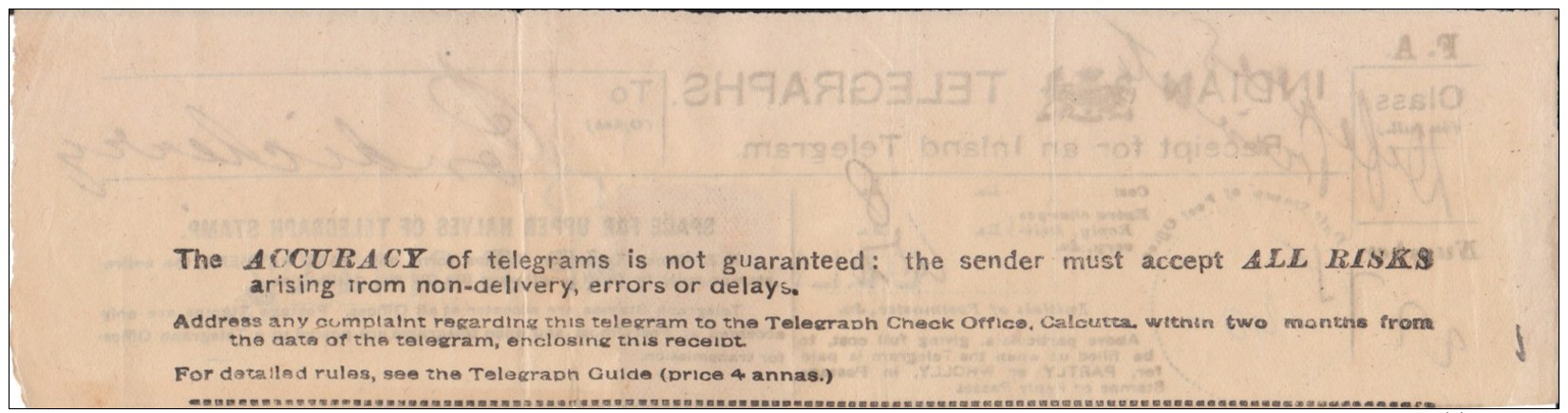 Télégramme D'Inde Anglaise Avec Timbre Annulé Par Découpure Pour Règlement, 1902. - 1902-11 King Edward VII