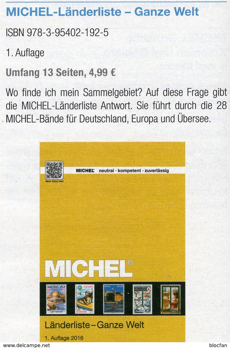 MICHEL Länder-Liste 2017 Neu 5€ Länderübersicht A-Z Katalog Der Ganzen Welt Document Stamps Catalogues Of The World - Sonstige & Ohne Zuordnung