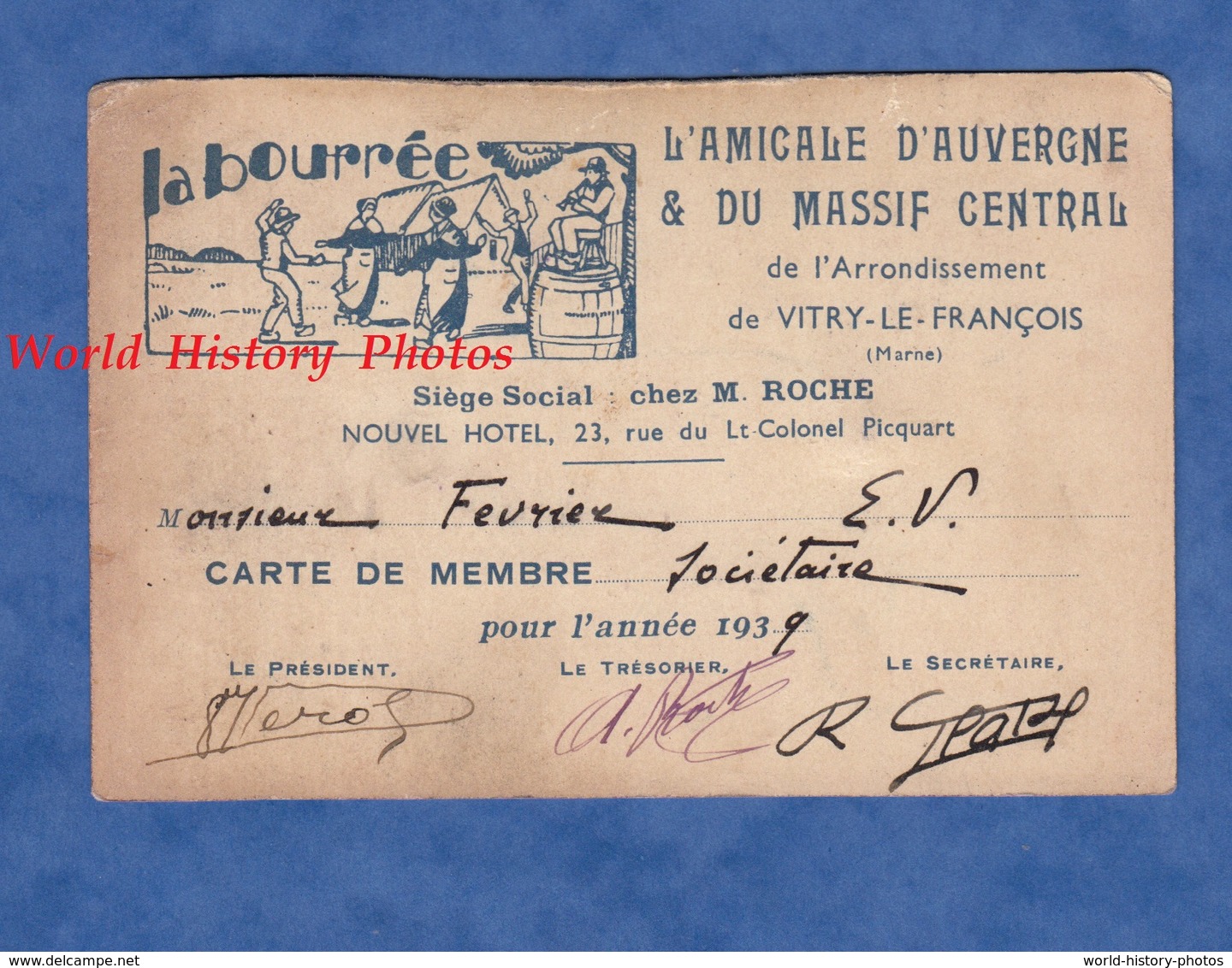 Carte Ancienne - VITRY Le FRANCOIS - L' Amicale D' Auvergne Et Du Massif Central - Siége Social Chez M. Roche - 1939 - Vitry-le-François