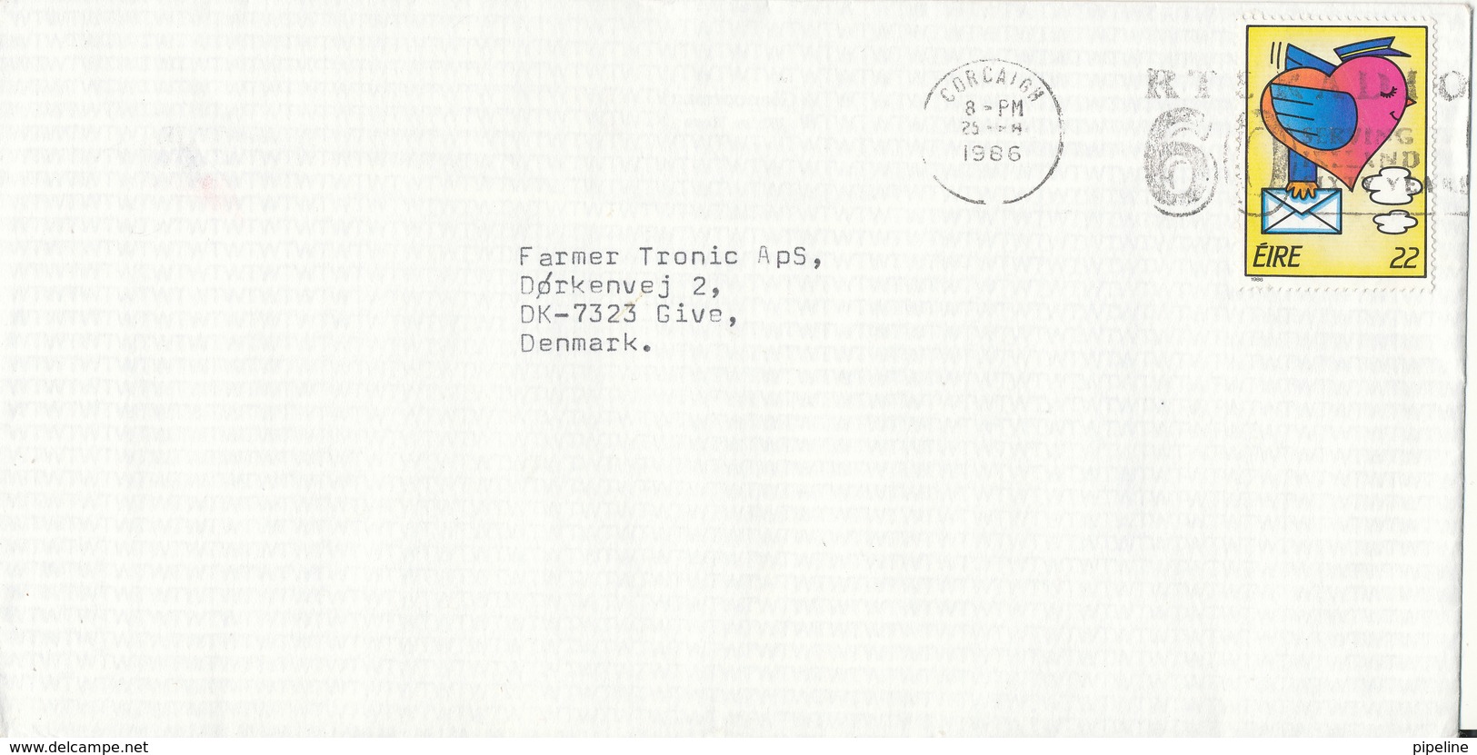 Ireland Cover Sent To Denmark Corcaigh 1986 Single Franked - Covers & Documents