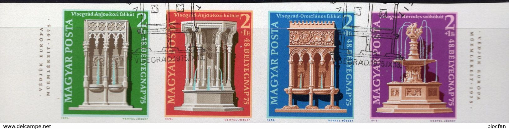 Brunnen Denkmalschutz EUROPA 1975 Ungarn 3060/3 B O 120€ Burg Visegrad Zu Bl.115 CEPT Hoja Art Se-tenant Bf Hungary - Gebraucht