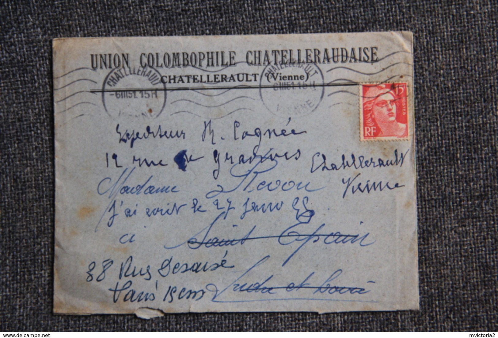 Lettre De CHATELLERAULT ( Vienne) - Union Colombophile Chatelleraudaise Avec Enveloppe Publicitaire. - Sport En Toerisme