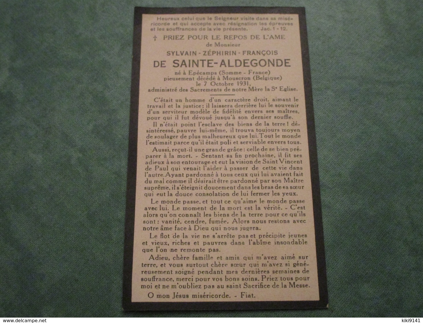 EPECAMPS - Priez Pour Le Repos De L'âme De Mr De SAINTE-ALDEGONDE, Natif De La Commune - Autres & Non Classés