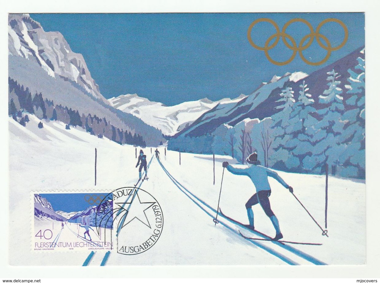 1979 LIECHTENSTEIN FDC Maximum Card Olympics CROSS COUNTRY SKIING  Stamps Sport Cover Winter Olympic Games - Winter 1980: Lake Placid