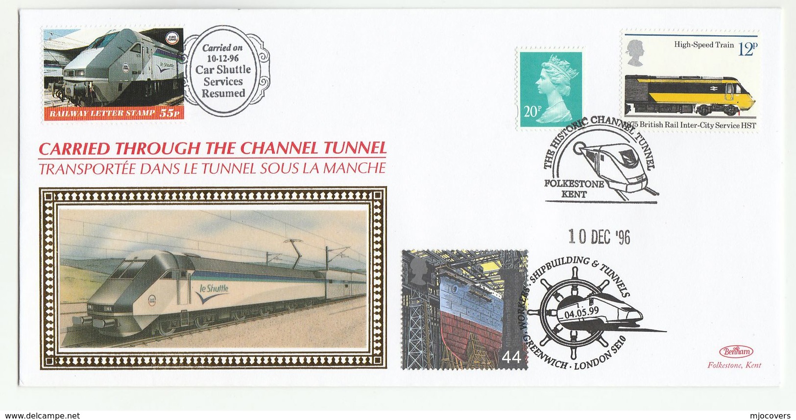 Eurostar TRAIN - 1996 Special CARRIED On CAR SHUTTLE SERVICE FOLKESTONE PARIS Fdc Millenium Stamps GB France  Cover - Trains
