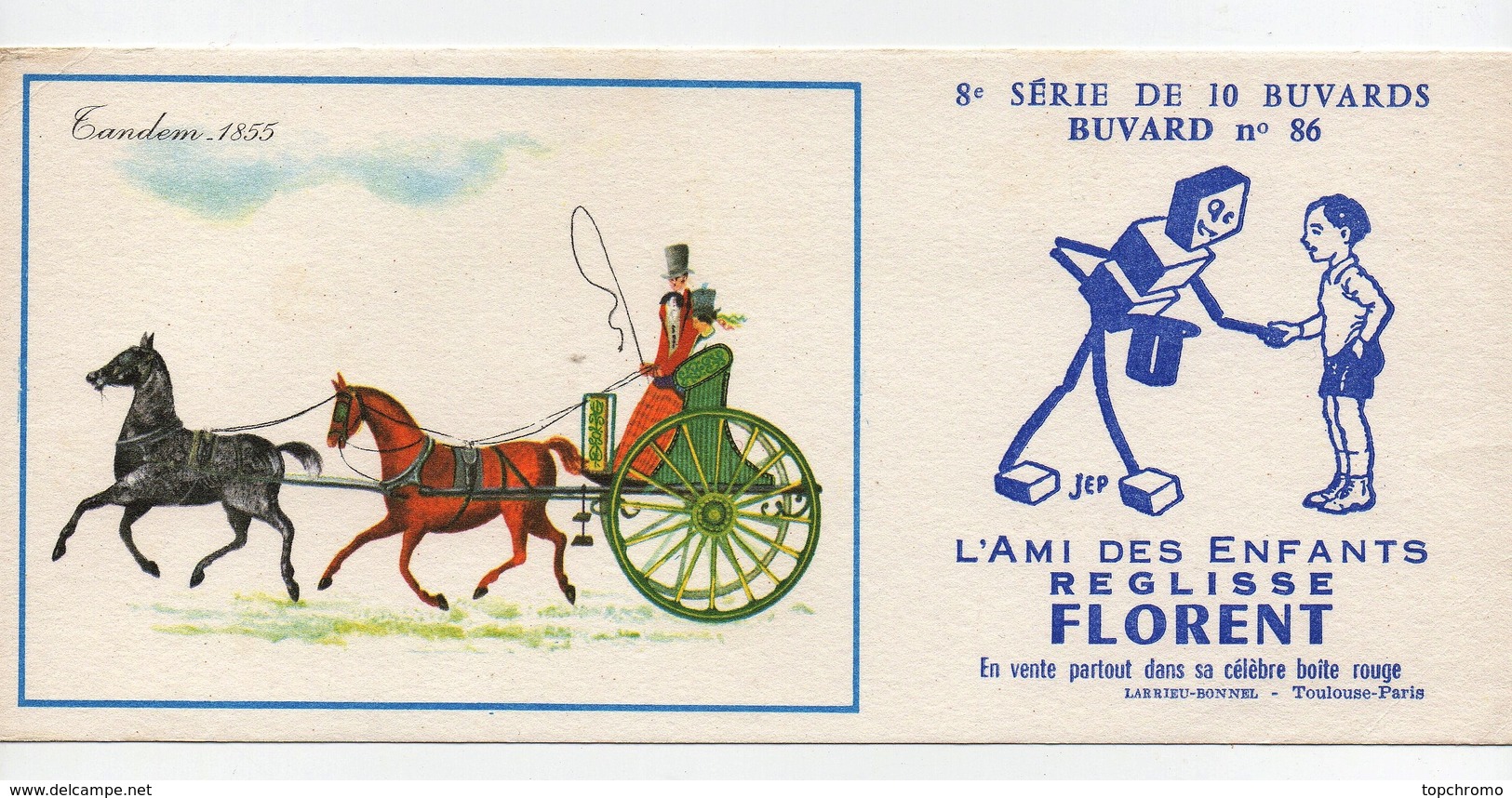 Buvard Réglisse Florent Sirven Jep Tandem 1850 Chevaux Charrette N°86 - Sucreries & Gâteaux