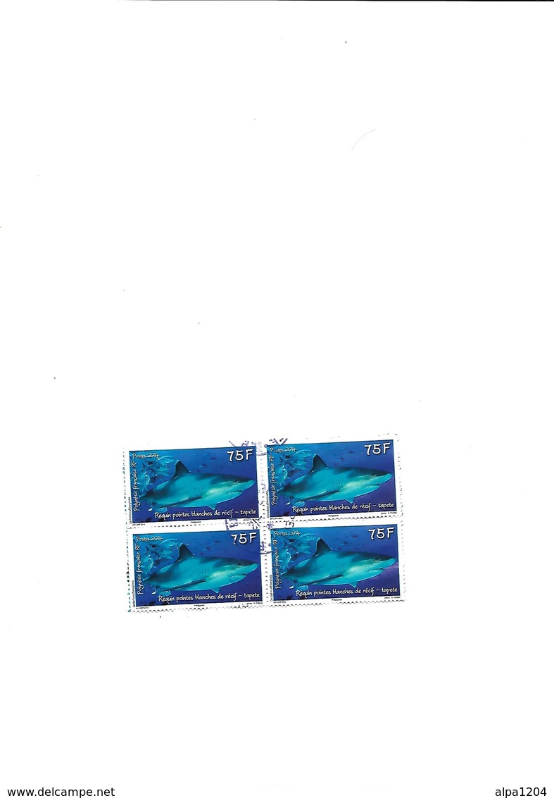 QUATRE TIMBRES  IDENTIQUES   "REQUIN POINTES BLANCHES DE RECIF - TAPETE" - OBLITERES - Usados