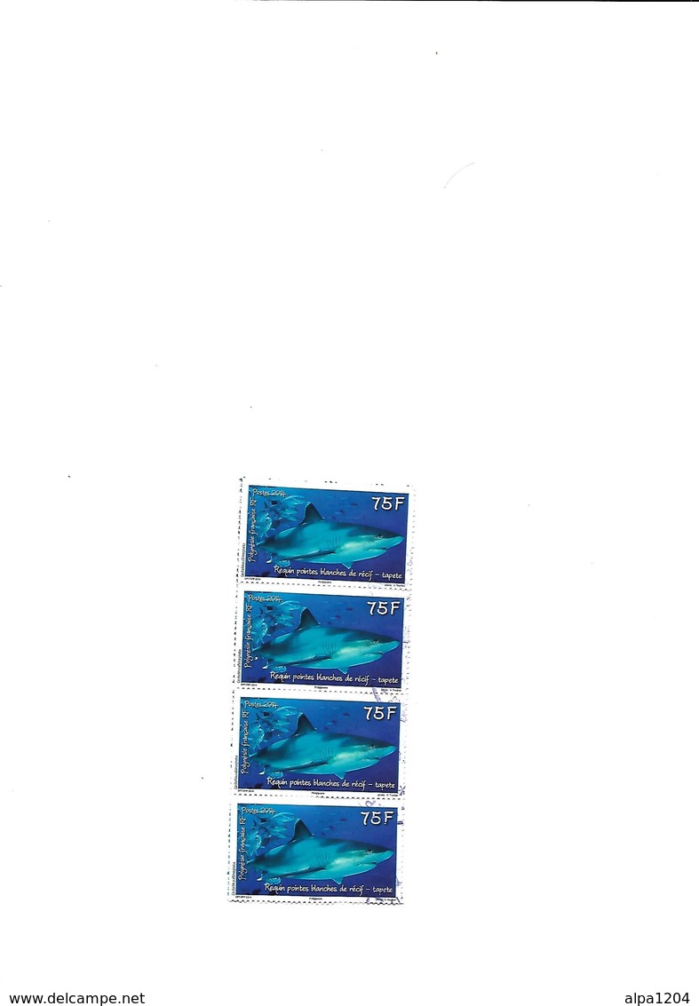 QUATRE TIMBRES  IDENTIQUES   "REQUIN POINTES BLANCHES DE RECIF - TAPETE" - OBLITERES - Used Stamps