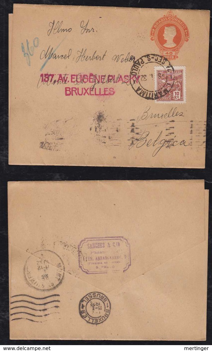 Brazil Brasil 1927 CT 22 Wrapper 40R Uprated To BELGIUM - Postwaardestukken