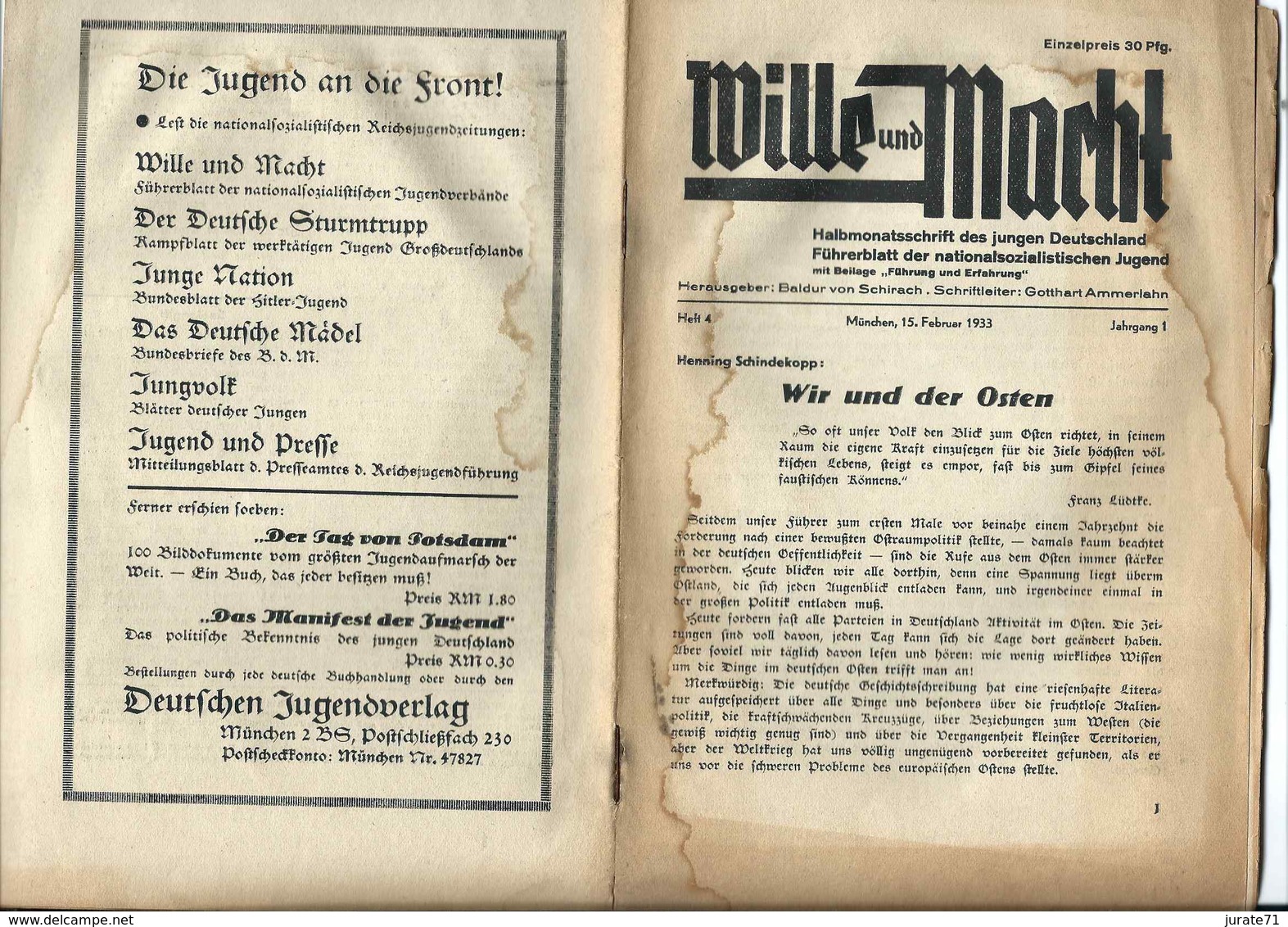 Wille Und Macht, Newspaper / Magazine For HJ-Leaders, Nr. 4 From 1. Year,15. Februar 1933 - Hobbies & Collections