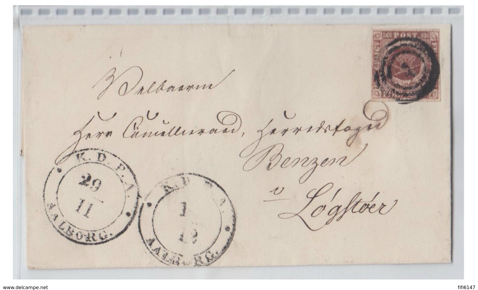 DANEMARK -- 1852 -- FIRE RBS -- LETTRE DE AALBORG POUR LOGSTOER --- - Briefe U. Dokumente