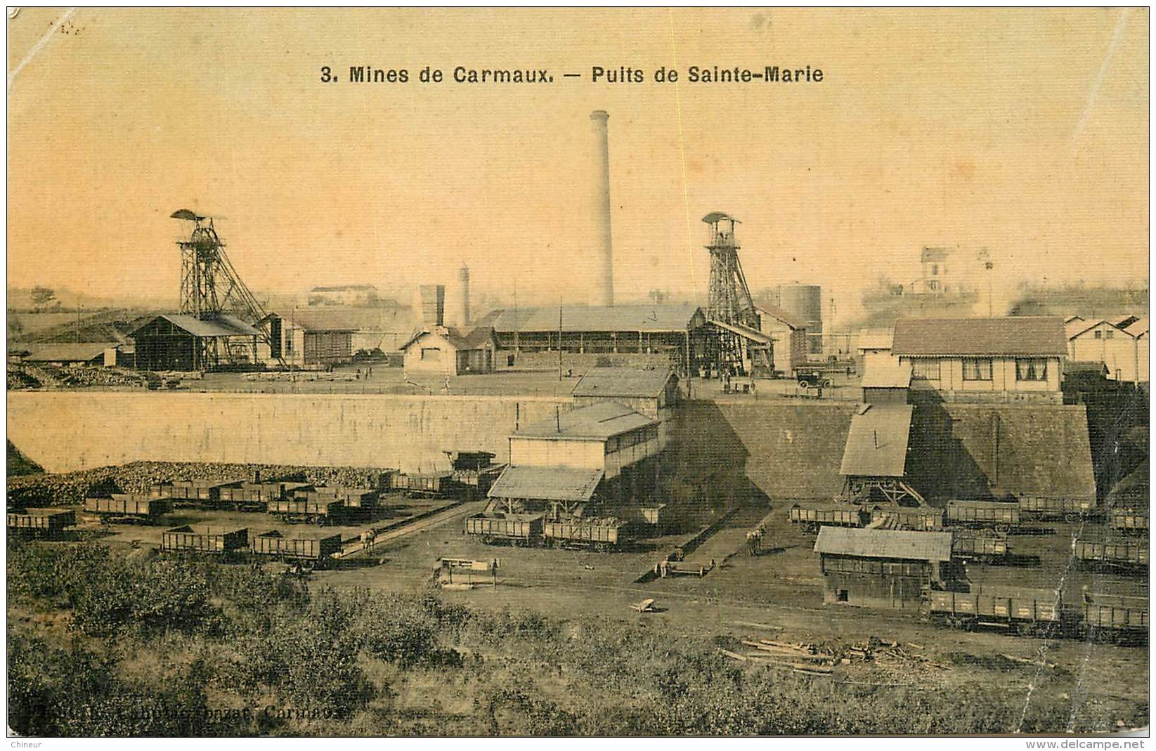 MINES DE CARMAUX PUITS DE SAINTE MARIE CARTE COLORISEE ET TOILEE - Carmaux