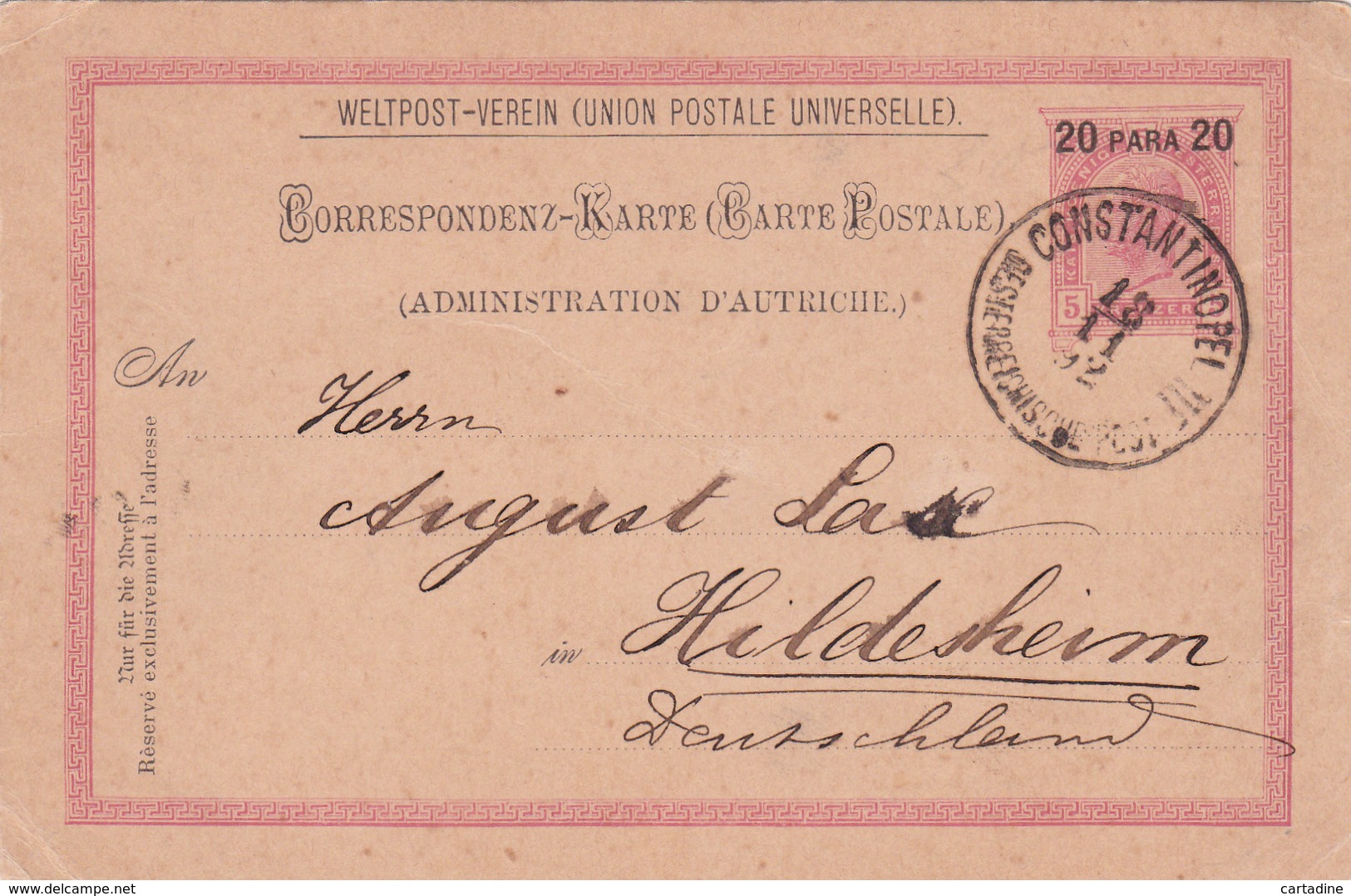 E.P. Österreich /  Autriche - 20 Para 20 - Cachet Constantinople 1892 - Levant Autrichien