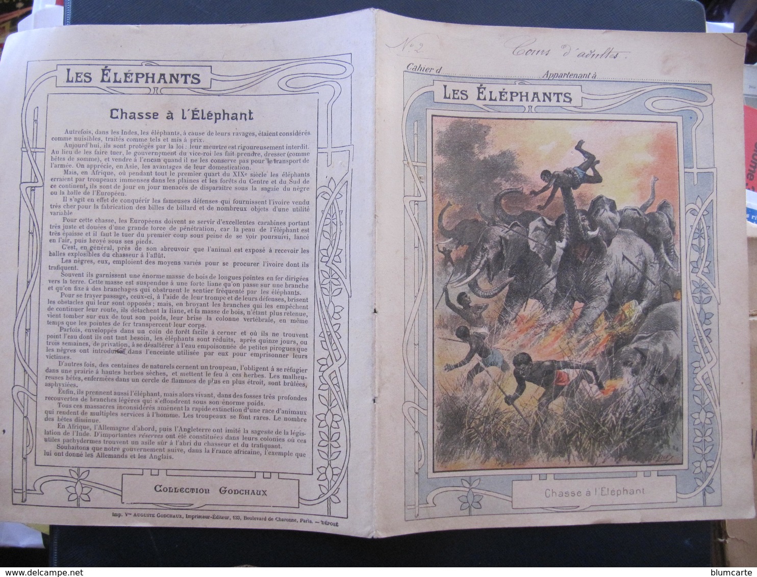 COUVERTURE CAHIER  - CHASSE A L'ELEPHANT - Collection Godchaux - Animals