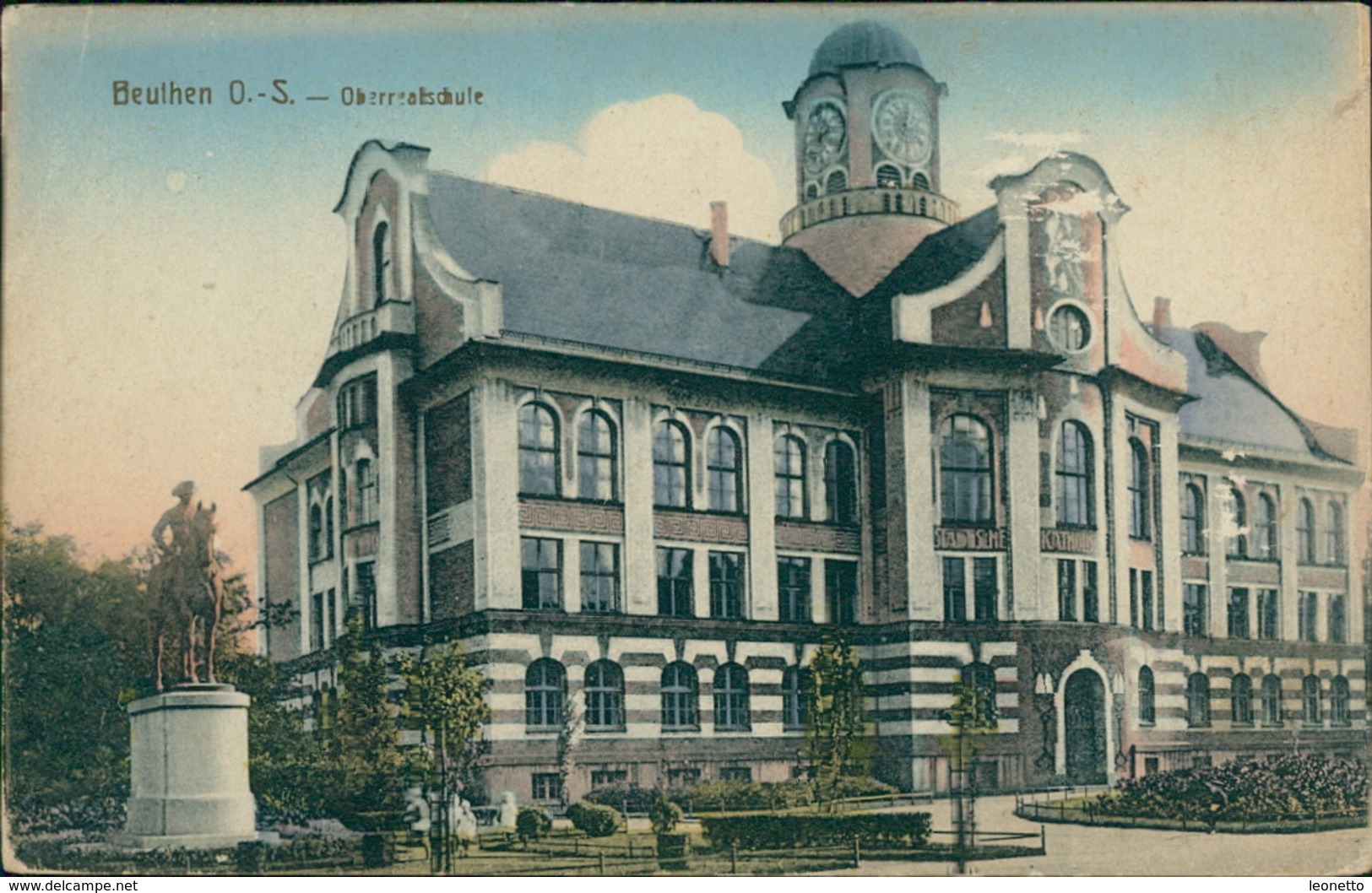 AK Beuten Bytom, Oberrealschule, Um 1910, Eckknick Oben Links, Papierabschürfung (9590) - Schlesien