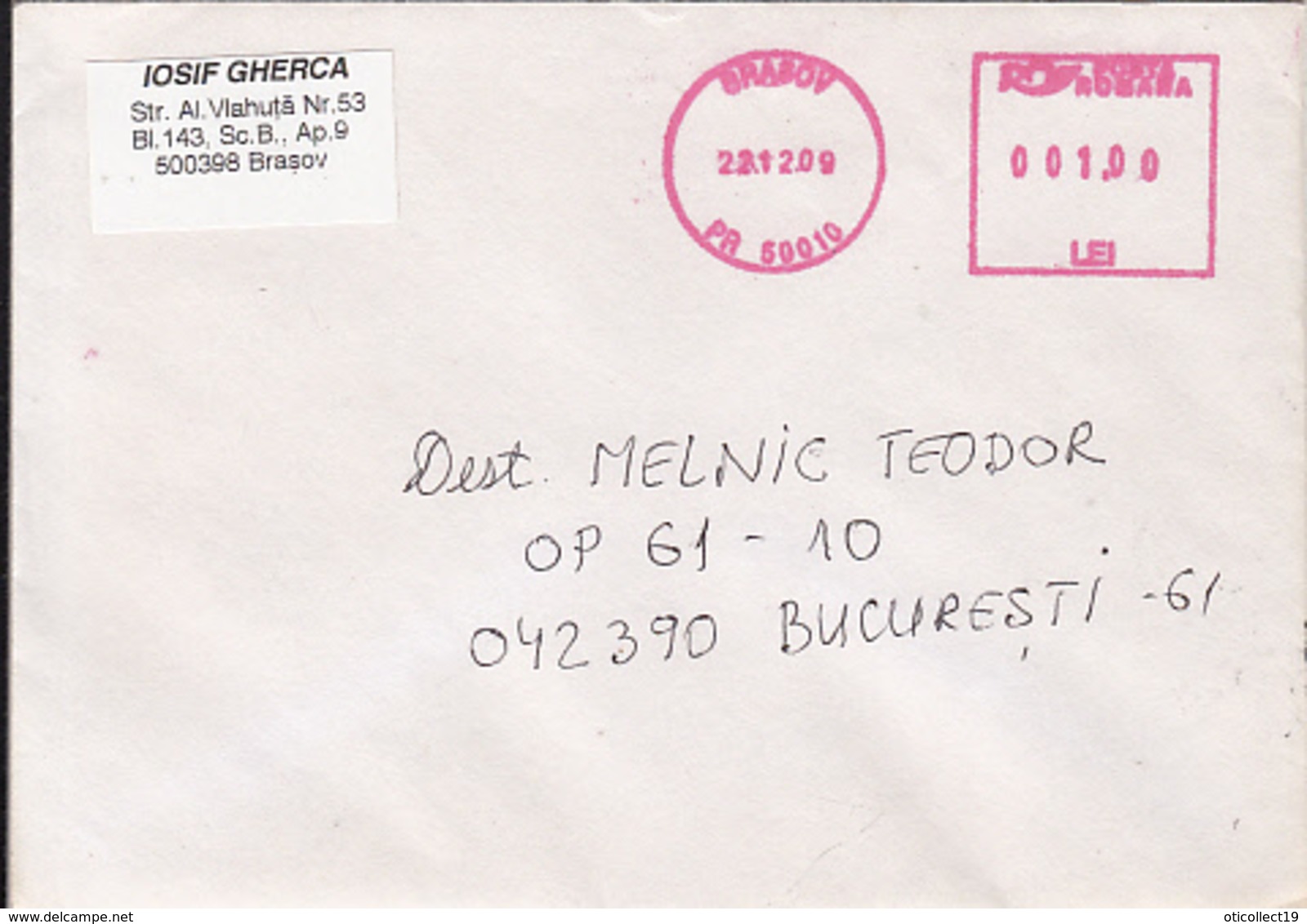 AMOUNT 1.00, BRASOV, RED MACHINE STAMPS ON COVER, 2009, ROMANIA - Storia Postale