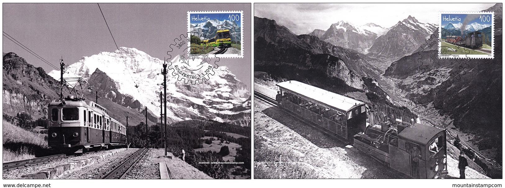 Switzerland 2018 Wengernalpbahn Schynige Platte Bahn Mountains Berge Rack Railway Steam Locomotive Off. Maximum Cards - Unused Stamps