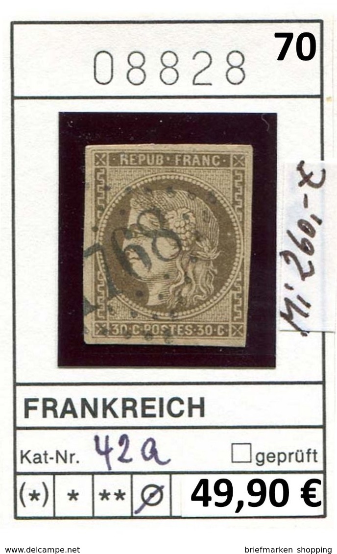 Frankreich - France - Francia -  Michel 42 A - Oo Oblit. Used Gebruikt - Mi. 260,00 Euro - 1863-1870 Napoléon III. Laure