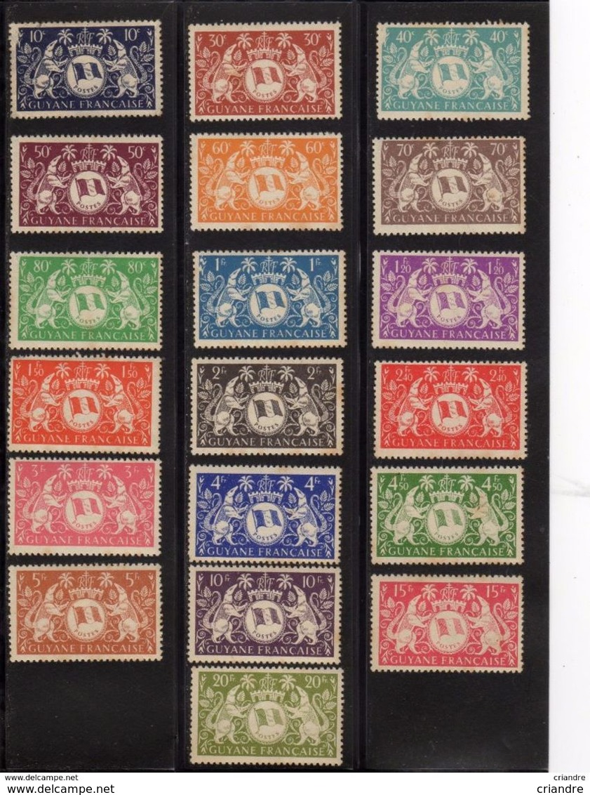 Guyane Française : Année 1945 Série De Londres.Lot De 19 Valeurs N°182* à200* - Non Classés