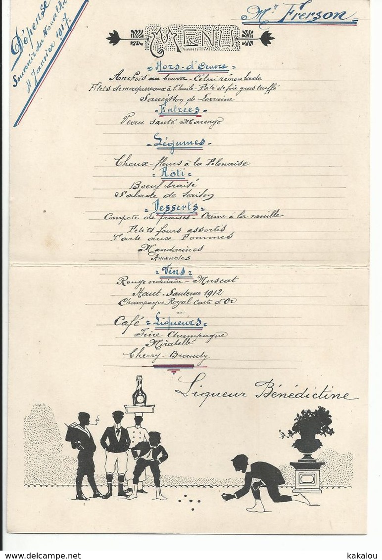 MENU 1916 LIQUEUR BENEDICTINE - Menu