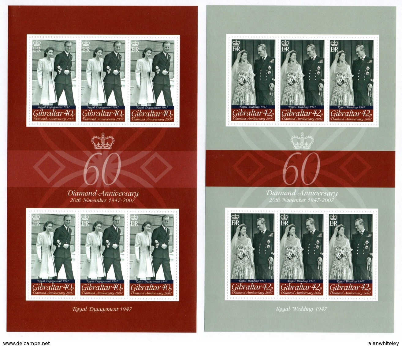 GIBRALTAR 2007 Royal Diamond Wedding Anniversary: Set Of 4 Sheets UM/MNH - Gibraltar