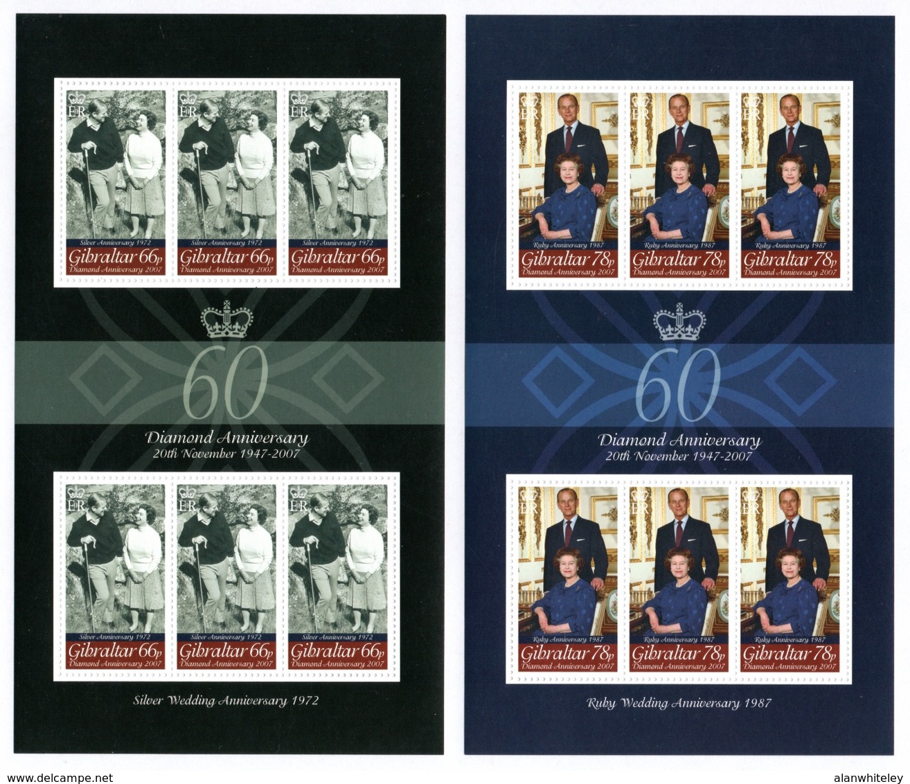 GIBRALTAR 2007 Royal Diamond Wedding Anniversary: Set Of 4 Sheets UM/MNH - Gibilterra