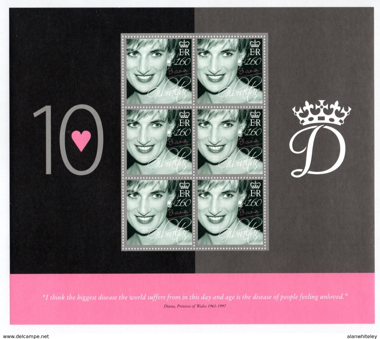 GIBRALTAR 2007 10th Death Anniversary Of Diana, Princess Of Wales: Set Of 4 Sheets UM/MNH - Gibraltar