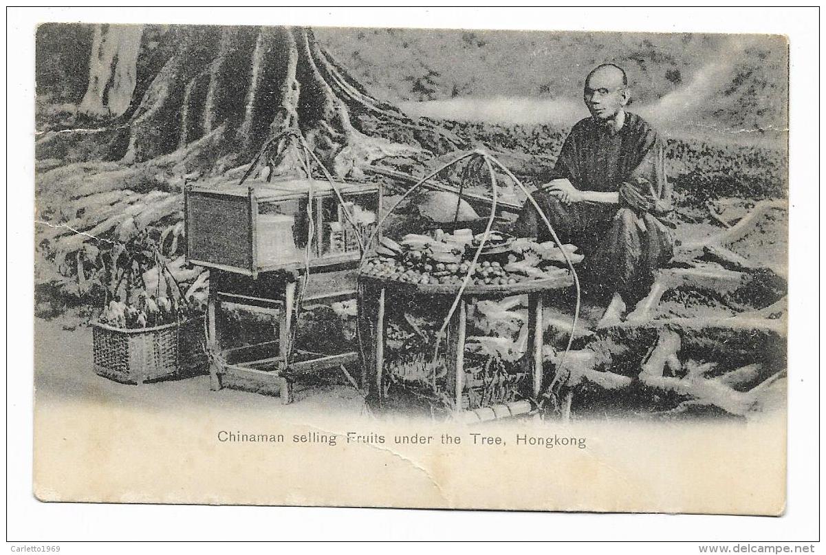 CHINAMAN SELLING FRUITS UNDER THE TREE , HONG KONG - RETRO 2  FRANCOBOLLI GIAPPONE 1927 VIAGG. FP - Cina