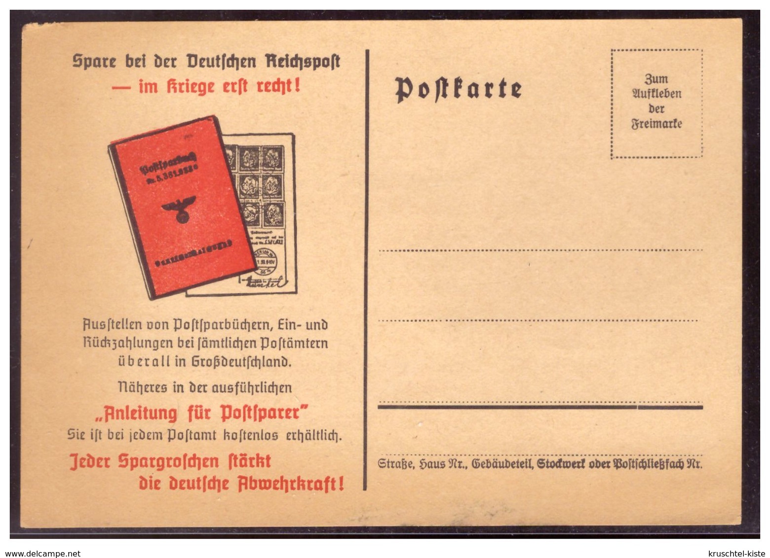Dt- Reich (006387) Werbe-Postkarte, Spare Bei Der Deutschen Reichspost- Im Kriege Erst Recht, Ungebraucht Ab Beschriftet - Briefe U. Dokumente