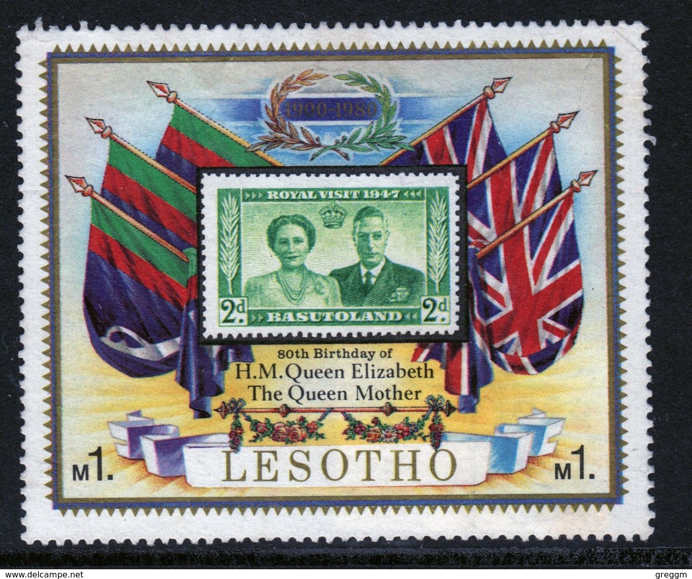 Lesotho 1980 80th Birthday Of The Queen Mother Mounted Mint Mini Sheet. - Lesotho (1966-...)