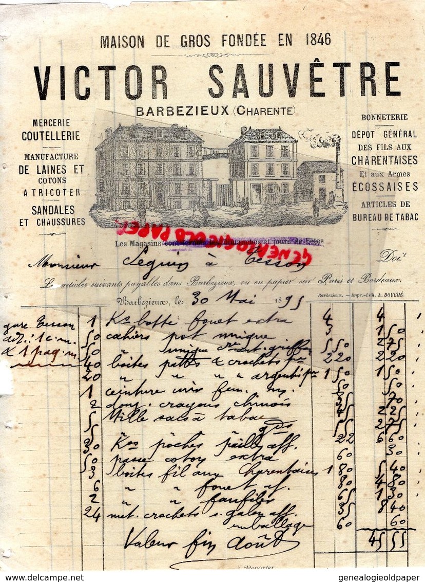 16- BARBEZIEUX- RARE LETTRE MANUSCRITE SIGNEE VICTOR SAUVETRE-MERCERIE-BONNETERIE-COUTELLERIE- 1895 - 1800 – 1899