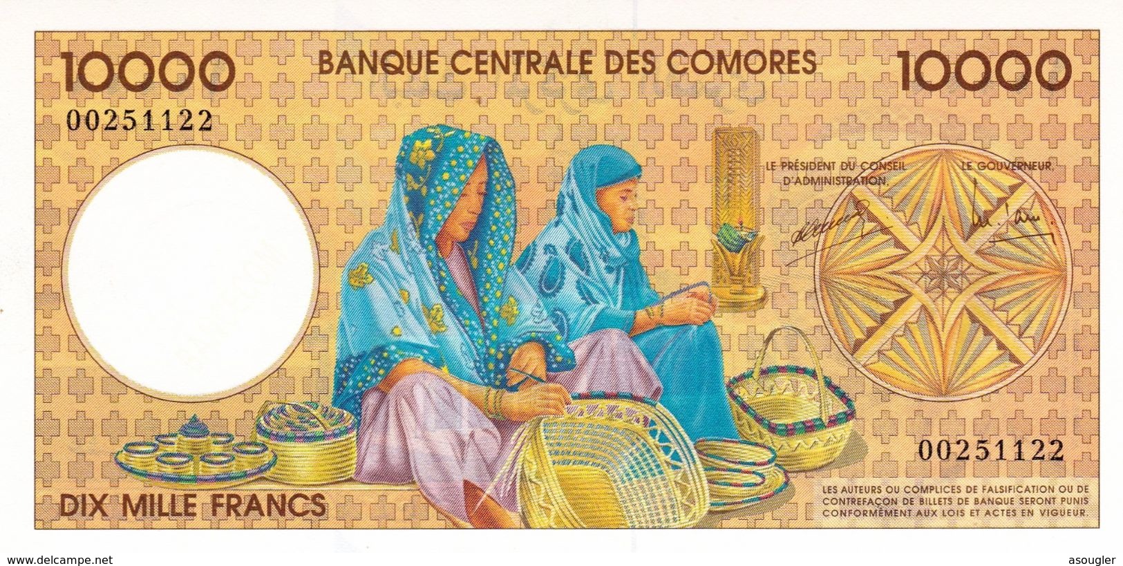 COMOROS 10000 FRANCS 1997 P-14 UNC "free Shiping Via Registered Air Mail" - Comoren